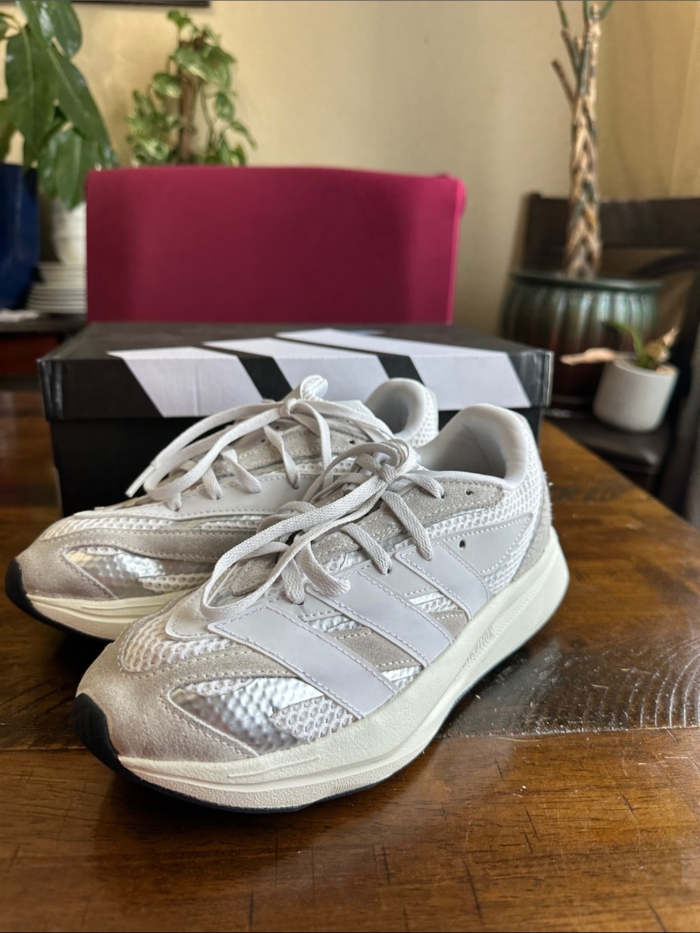 adidas Kids White and Silver Sneakers with Reflective Accents